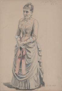 von WERNER Anton Alexander 1843-1915,Bildnis Julie Loewe mit blauem Kleid und,1887,Galerie Bassenge 2023-12-01