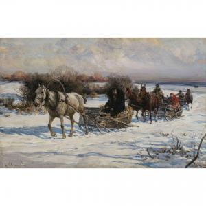 von WIERUSZ KOWALSKI Alfred 1849-1915,Schlittenfahrt mit Pferden,Neumeister DE 2024-03-20