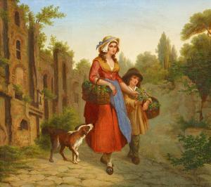 von ZIMMERMANN Clemens,Mutter mit ihrem Sohn mit Blumenkörben vor antiken,1788,Van Ham 2017-01-24
