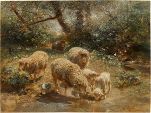 VON ZUGEL Heinrich Johann 1850-1941,Sheep by the river's edge,1888,Sotheby's GB 2024-04-10