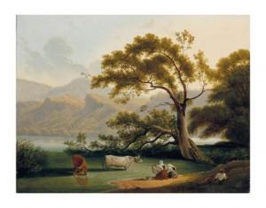 VOOGD Hendrik 1766-1839,Vue du lac de Nemi avec des figures et un troupeau,Christie's GB 2017-09-19
