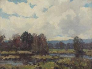 VOORHEES Clark Greenwood 1871-1933,Atmospheric landscape with trees along a ,John Moran Auctioneers 2017-10-24