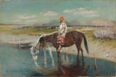 VOROSHILOV Sergei Semenovich,Jeune fille russe à cheval au bord de l'eau,Aguttes 2010-04-02