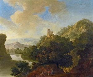 VORSTERMAN Johannes 1643-1699,Bergige Flusslandschaft mit Ruine und drei Sta,im Kinsky Auktionshaus 2012-06-19