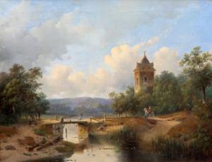 VROLIJK Adrianus Jacobus 1834-1862,A summer landscape by the river,1851,Venduehuis NL 2020-09-09
