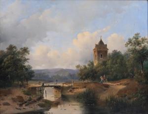 VROLIJK Adrianus Jacobus 1834-1862,Zomers landschap aan de rivier met figuren bij e,1851,Venduehuis 2024-02-28