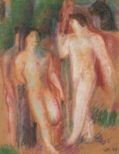 WÖRN Walter 1901-1963,Standing male nudes in landscape,1946,Nagel DE 2024-02-07