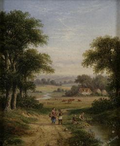 W.H. WILLIAMS,Landscape with figures fishing in foreground,Adams IE 2007-05-22