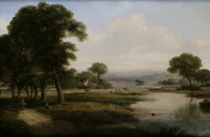 W.H. WILLIAMS,River landscape with cattle grazing in foreground,Adams IE 2007-05-22