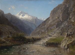 WAAGEN Adalbert 1833-1898,Alpine landscape, with a wanderer on a path,Rosebery's GB 2024-02-27