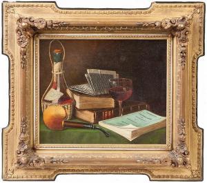 WAAS Maurice Abraham 1843-1927,Still Life with wine glass, pipe & books,Cottone US 2014-10-18