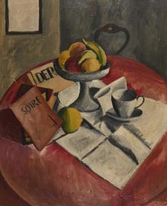 WABEL Henry 1889-1981,Compotier and Newspaper on the Table,1916,Germann CH 2023-11-28