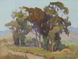 WACHTEL Marion Kavanaugh 1870-1954,Cottages in the shadow of eucalyptus tree,John Moran Auctioneers 2019-04-09