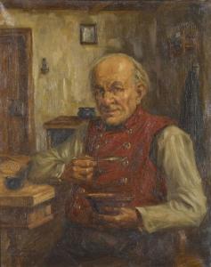 WACHTER Albert 1800-1900,Bauer mit roter Weste beim Suppenmahl,Dobiaschofsky CH 2012-05-12