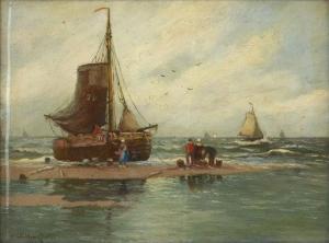 WACKER ELSEN Hans 1868-1958,Dutch Fishing Boat Scene from the Beach,Burchard US 2020-03-22