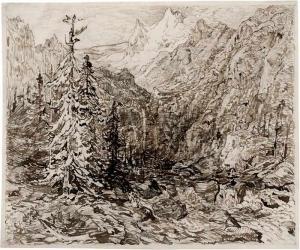 WAGNER Carl,Alpenlandschaft mit Gebirgsbach und schneebedeckte,1845,Galerie Bassenge 2020-11-25