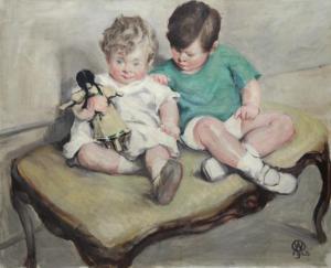 WAGNER Charles 1800-1900,Enfants à la poupée,1923,Osenat FR 2013-07-28