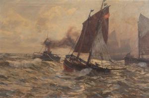 WAGNER Cornelius 1870-1956,Schleppdampfer und Segelboot,1910,Schuler CH 2021-06-16