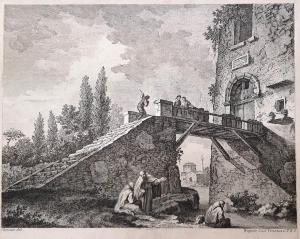 WAGNER Joseph,Paesaggio con ponte e frati in conversazione,1760,Bertolami Fine Arts 2022-11-22