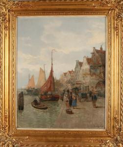WAGNER Karl 1839-1923,Ein niederländischer Hafenblick mit Booten,1890,Twents Veilinghuis 2021-01-07