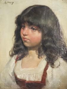 Wagner L,Shoulder length portrait of a dark haired young girl,Canterbury Auction GB 2020-10-03