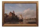 WAGNER Wilhelm George 1814-1855,Dutch river scene with barges by a building,Keys GB 2018-11-27