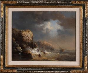 WAGNER Wilhelm George 1814-1855,The Hague. Shipwreck near rocks,Twents Veilinghuis NL 2021-01-07
