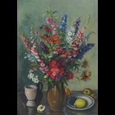 WAGNER Wilhelm 1887-1968,STILL LIFE, SPRING FLOWERS IN JUG WITH FRUIT AND C,Waddington's 2008-05-13