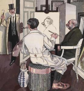 WAGNER Wolfgang 1884-1931,Beim Portraitmaler Kunstmaler beim Anlegen eines P,1909,Mehlis 2018-05-24