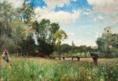 WAHLBERG Alfred 1834-1906,Woman on meadow, summer landscape from France,1875,Bukowskis SE 2013-05-28