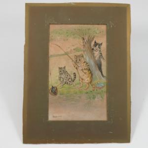 WAIN Louis William 1860-1939,three cats fishing on a river bank,Serrell Philip GB 2018-05-03