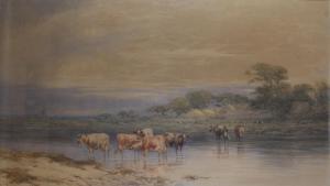 WAINEWRIGHT Thomas Francis,Cattle in River with Distant Windmill,Wright Marshall 2019-01-29