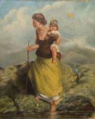 WAKERLEY V E,Mother with Child crossing a Stream,1884,Keys GB 2009-06-12