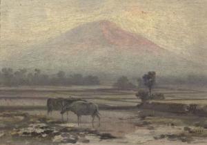 WAKIDI 1889-1979,Water buffaloes in a sawah landscape,Christie's GB 2007-10-02