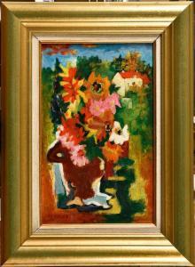 WALCH Charles 1898-1948,Bouquet de fleurs et maison,Osenat FR 2023-06-25