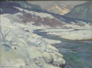 WALCH Paul Johann 1881-1958,Winterliche Vorgebirgslandschaft mit einem Fluss,Georg Rehm 2022-07-14
