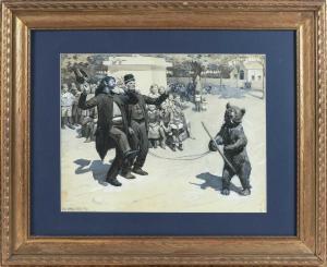 WALCOTT Harry Mills,Dancing muzzled bear and its two handlers in a tow,1995,Eldred's 2018-11-16