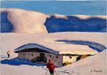 WALDE Alfons 1891-1958,Skifahrer bei der Alm. (skier in the Alps),1933,Galerie Koller CH 2023-12-01