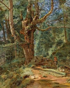 WALDMULLER Ferdinand Georg 1793-1865,A beech tree near Ischl,1831,Galerie Koller CH 2024-03-22