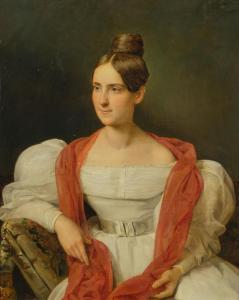 WALDMULLER Ferdinand Georg 1793-1865,A young woman in a white dress and red sha,1833,Galerie Koller 2024-03-22