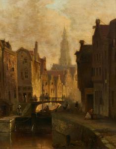 WALDORP Anthonie 1803-1866,Kleiner Kanal in einer holländischen Stadt,Van Ham DE 2024-01-30