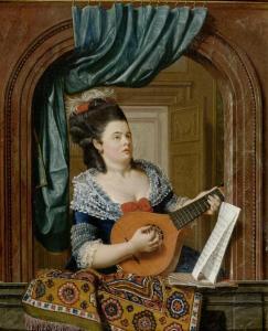 WALDORP Jan Gerard 1740-1808,A lady with mandolin at a window,1776,Galerie Koller CH 2009-09-14