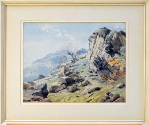WALKER Bernard Eyre 1886-1972,Rocky Crag - A lakeside,1944,Halls GB 2021-11-03