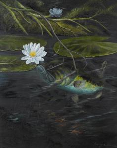 WALKER Charles J 1800-1800,Largemouth Bass in Water Lilies,1987,Burchard US 2016-12-11