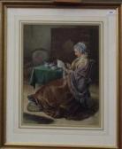 WALKER E.J 1800-1800,Elderly lady reading the  paper within an interior,1878,David Lay GB 2012-11-01