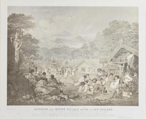 WALKER Edmund 1820-1890,Interior of a Native village or "Pa" in New Zealand,Webb's NZ 2021-05-05