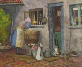 WALKER Edward 1879-1955,Female washing clothes and two cats,Eastbourne GB 2021-05-25