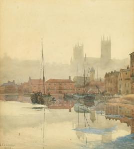 WALKER J. D,barges moored in a town harbour,1890,John Nicholson GB 2022-09-07