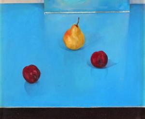 Walker Jason 1969,Two plums, 1 pear on blue,Woolley & Wallis GB 2018-02-07