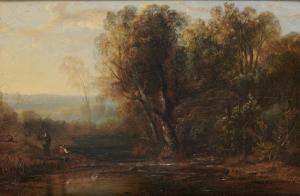 WALKER John Rawson 1796-1873,TWO ANGLERS ON A WOODED STREAM,Mellors & Kirk GB 2019-09-18
